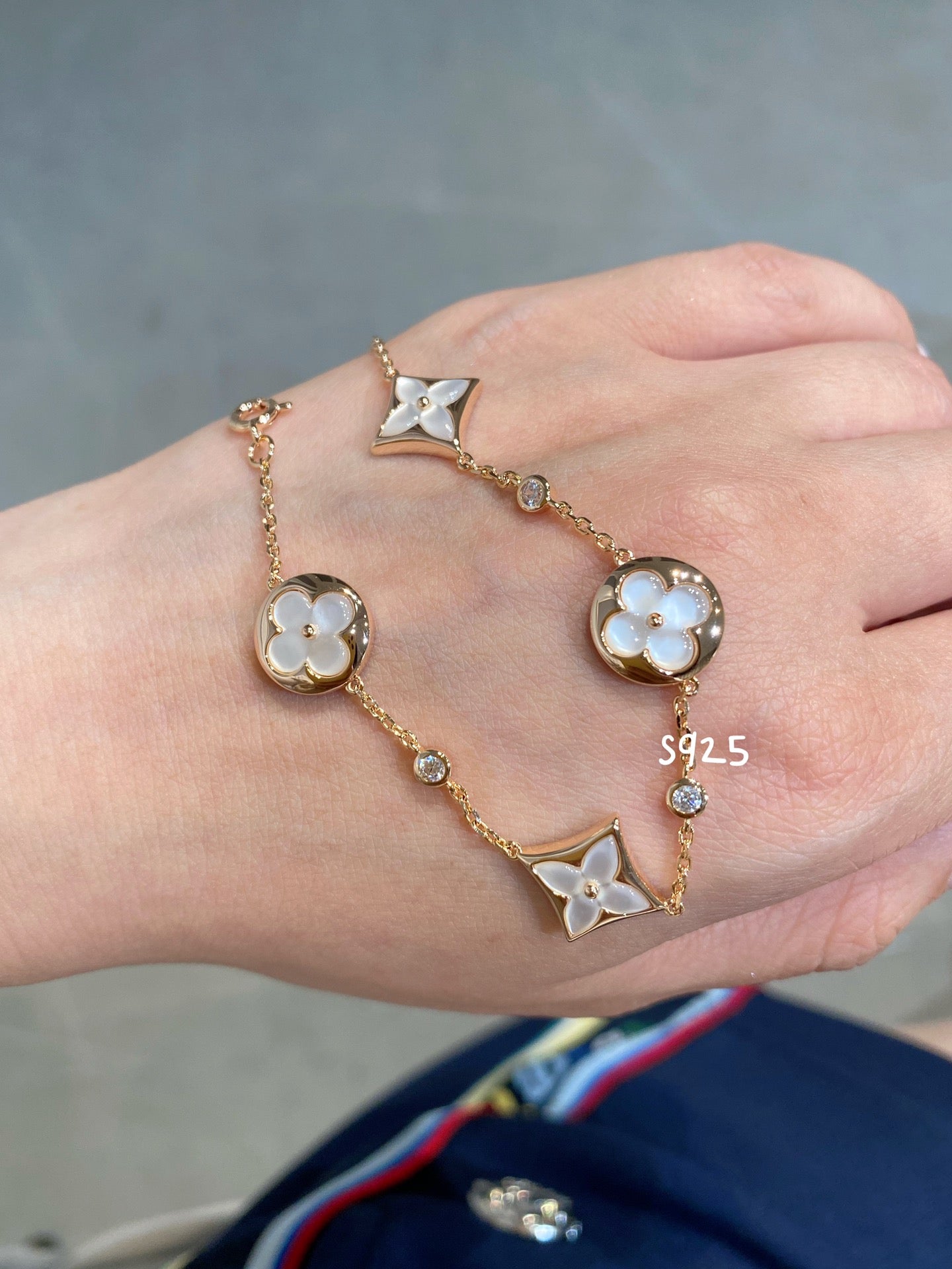 [Lumi Jewelry]STAR AND SUN 4 MOTIF WHITE MOP PINK GOLD BRACELET