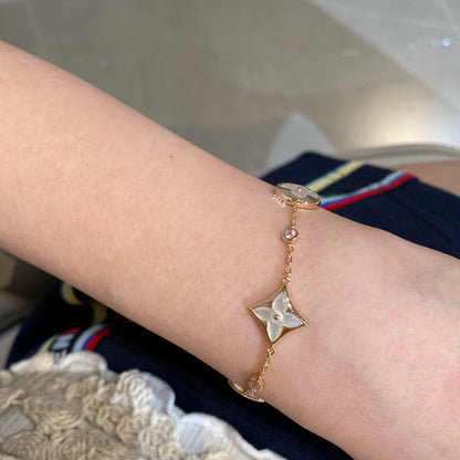 [Lumi Jewelry]STAR AND SUN 4 MOTIF WHITE MOP PINK GOLD BRACELET