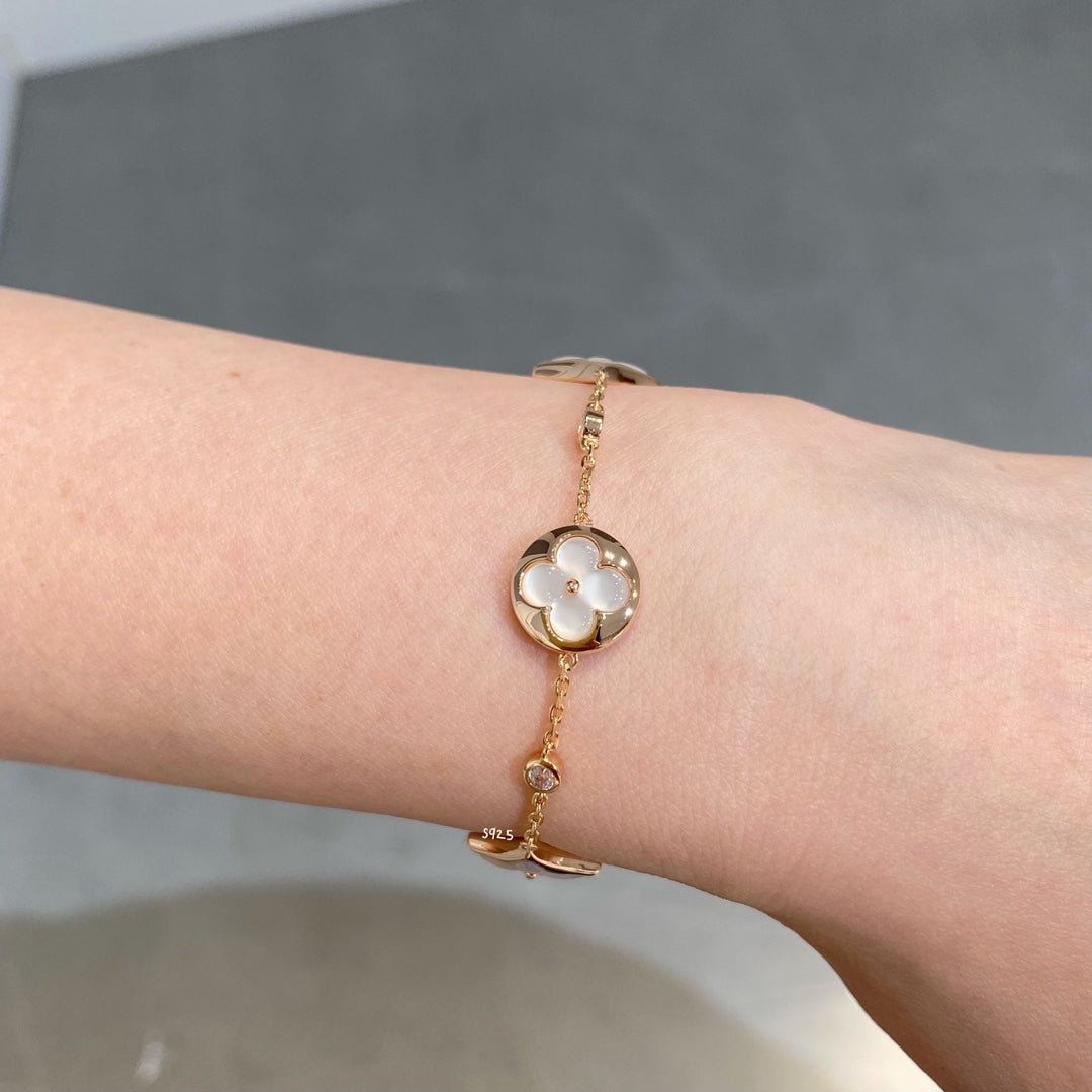 [Lumi Jewelry]STAR AND SUN 4 MOTIF WHITE MOP PINK GOLD BRACELET