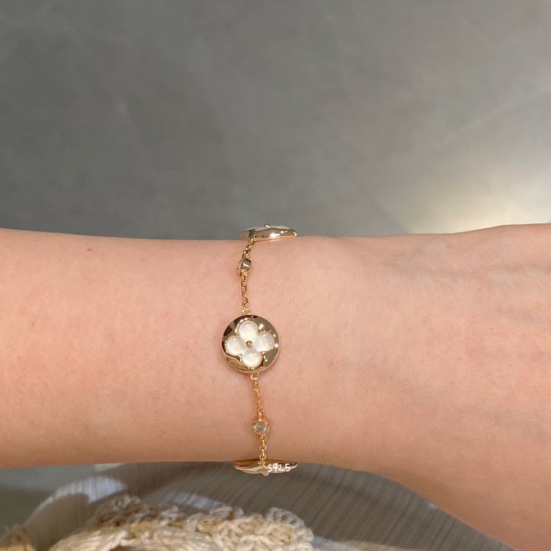 [Lumi Jewelry]STAR AND SUN 4 MOTIF WHITE MOP PINK GOLD BRACELET