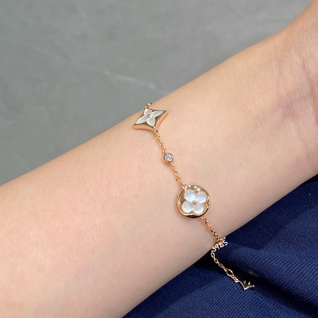 [Lumi Jewelry]STAR AND SUN 4 MOTIF WHITE MOP PINK GOLD BRACELET