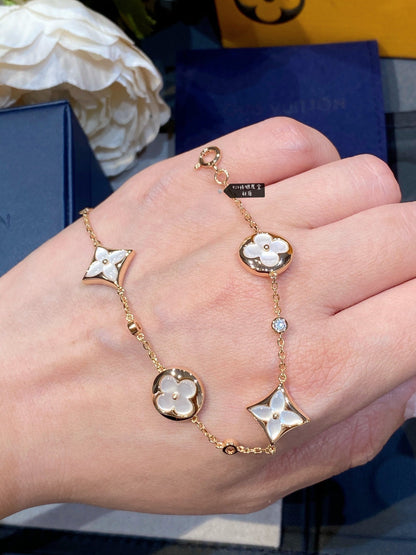 [Lumi Jewelry]STAR AND SUN 4 MOTIF WHITE MOP PINK GOLD BRACELET