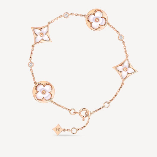 [Lumi Jewelry]STAR AND SUN 4 MOTIF WHITE MOP PINK GOLD BRACELET