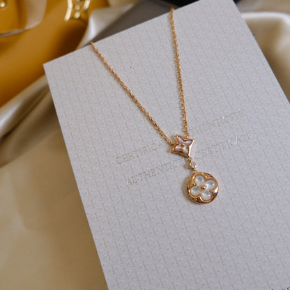 [Lumi Jewelry]STAR AND SUN WHITE MOP 2 MOTIF PINK GOLD NECKLACE