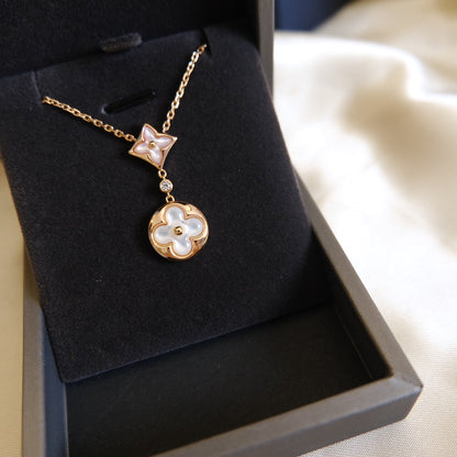 [Lumi Jewelry]STAR AND SUN WHITE MOP 2 MOTIF PINK GOLD NECKLACE