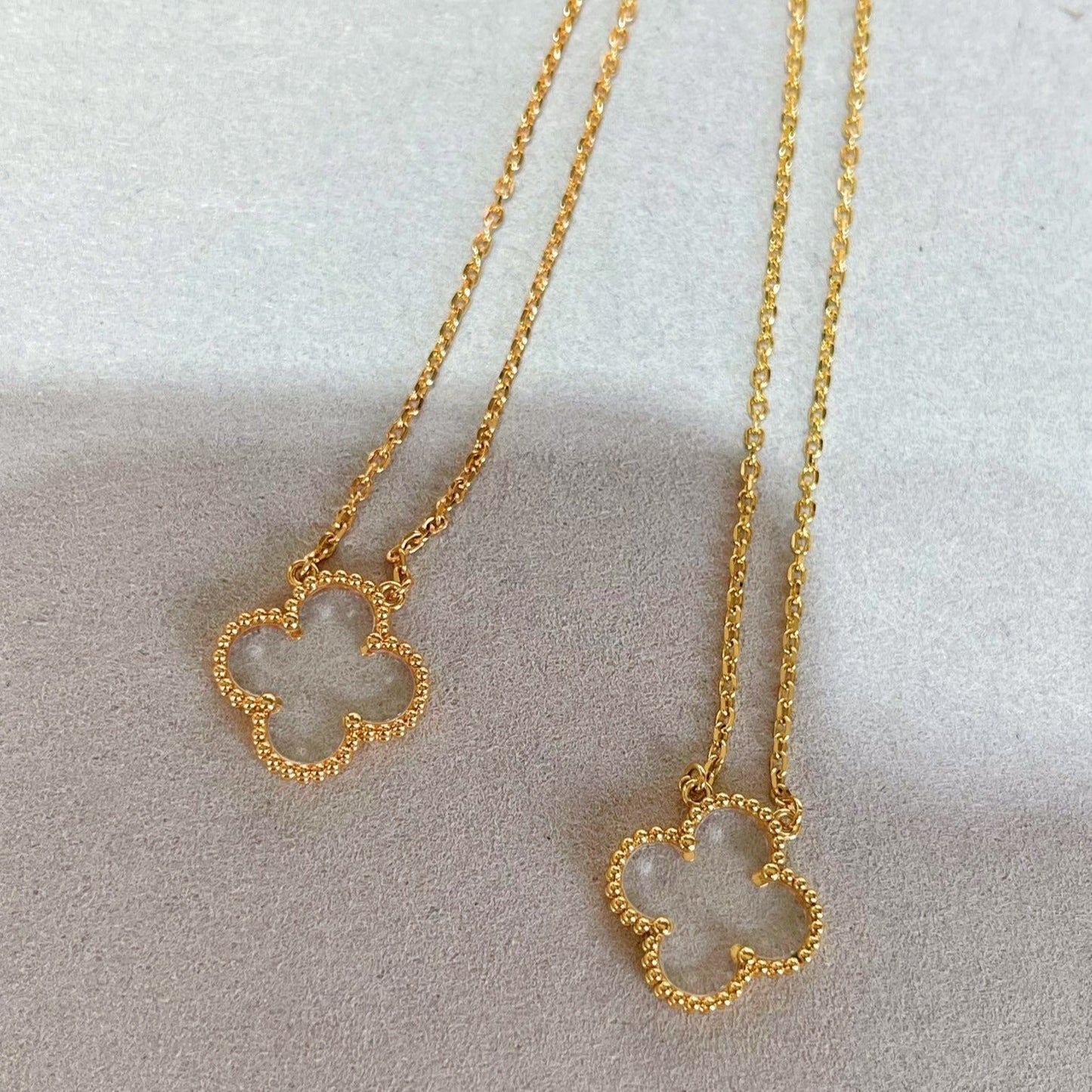 [Lumi Jewelry]CLOVER ROCK CRYSTAL ROSE GOLD NECKLACE
