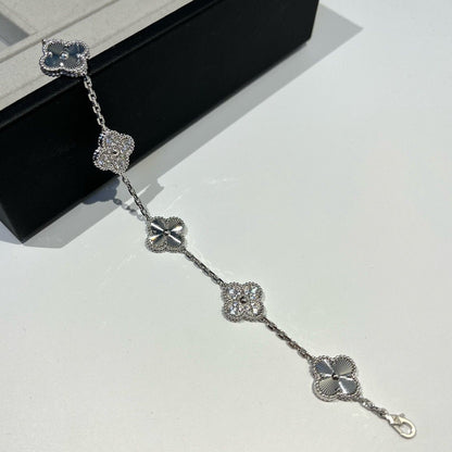 [Lumi Jewelry]CLOVER 5 MOTIF SILVER DIAMOND BRACELET