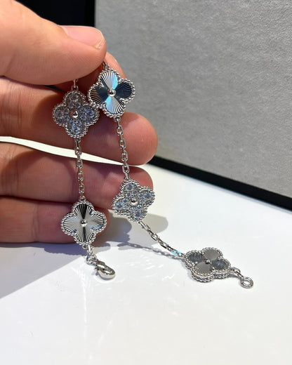 [Lumi Jewelry]CLOVER 5 MOTIF SILVER DIAMOND BRACELET