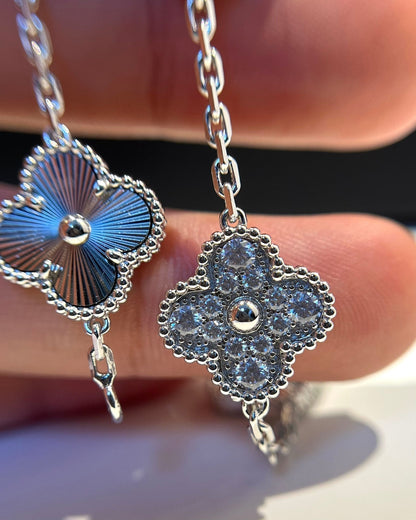 [Lumi Jewelry]CLOVER 5 MOTIF SILVER DIAMOND BRACELET