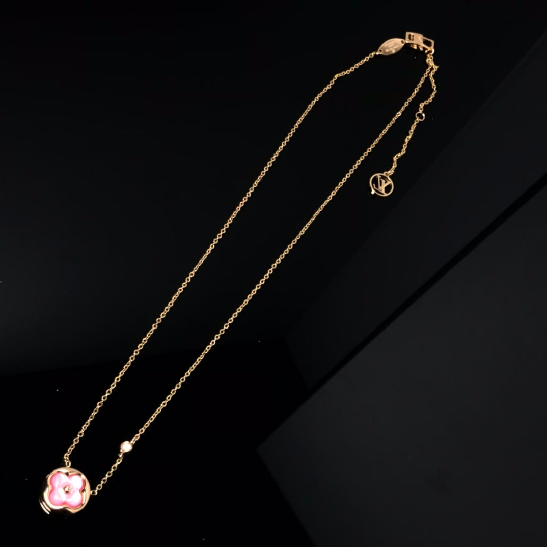 [Lumi Jewelry]COLOR BLOSSOM PINK MOP SUN GOLD NECKLACE
