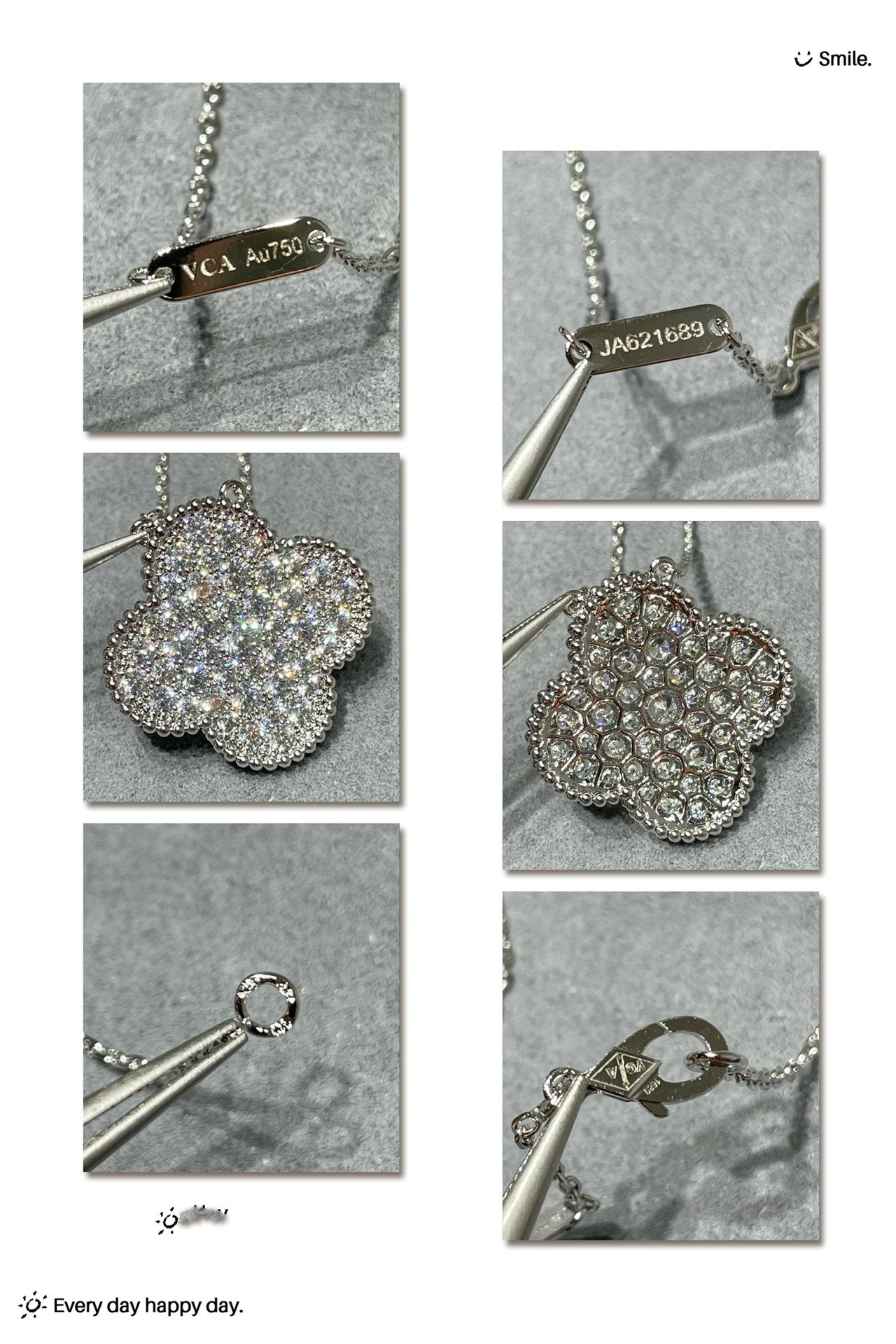 [Lumi Jewelry]CLOVER 25MM LARGE PENDANT DIAMOND PAVED SILVER NECKLACE