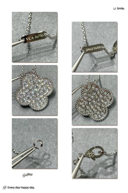 [Lumi Jewelry]CLOVER 25MM LARGE PENDANT DIAMOND PAVED SILVER NECKLACE