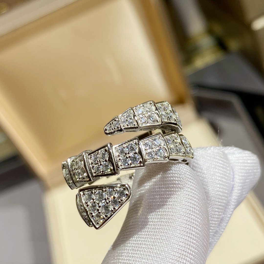 [Lumi Jewelry]SERPENTI DOUBLE RING SILVER DIAMOND PAVED