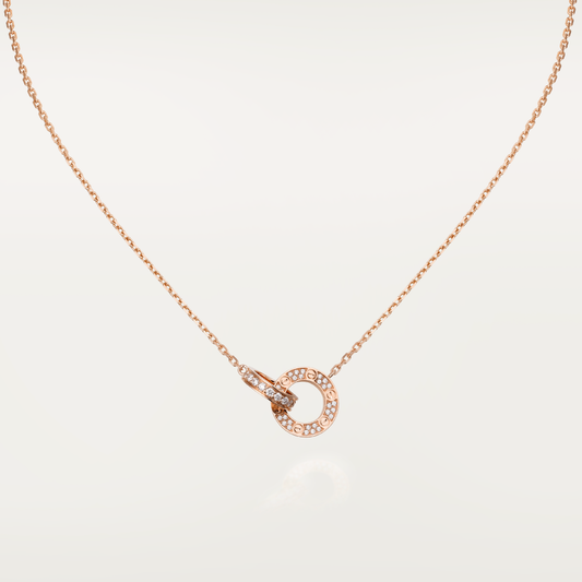 [Lumi Jewelry]LOVE 7.6MM NECKLACE ROSE GOLD AND SILVER  FULL DIAMOND