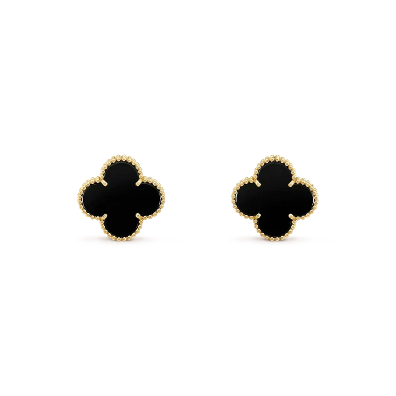 [Lumi Jewelry]CLOVER MEDIUM 1 MOTIFS  ONYX STUD EARRINGS