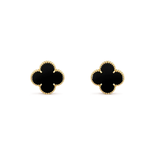 [Lumi Jewelry]CLOVER MEDIUM 1 MOTIFS  ONYX STUD EARRINGS