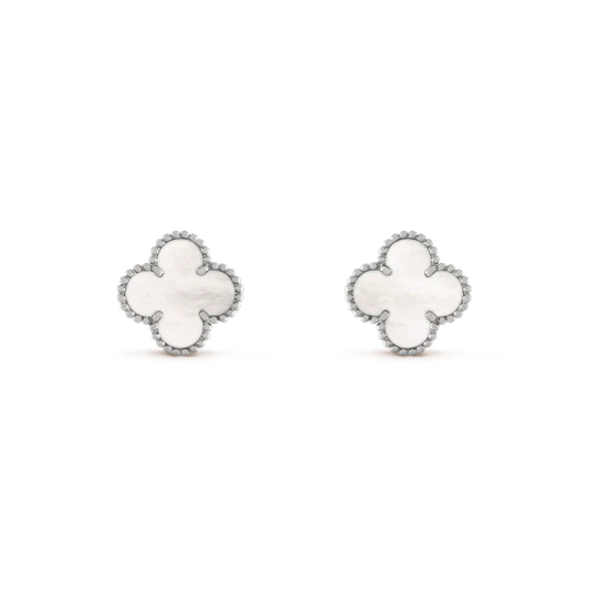 [Lumi Jewelry]CLOVER MEDIUM 1 MOTIFS  WHITE MOP EARRINGS SILVER