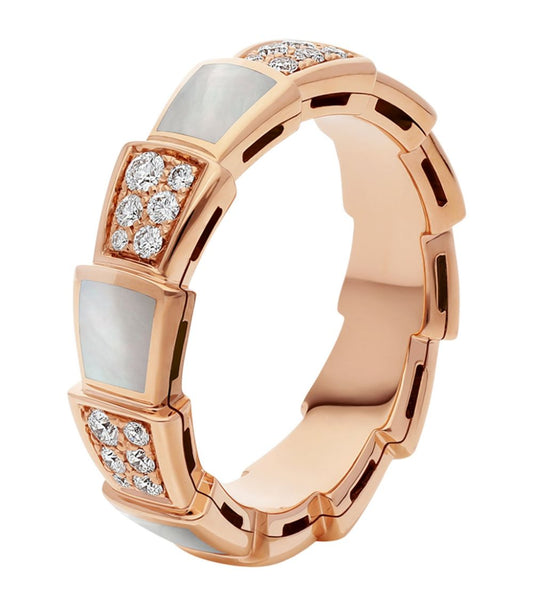 [Lumi Jewelry]SERPENTI RING PINK GOLD MOP DIAMOND PAVED 4MM
