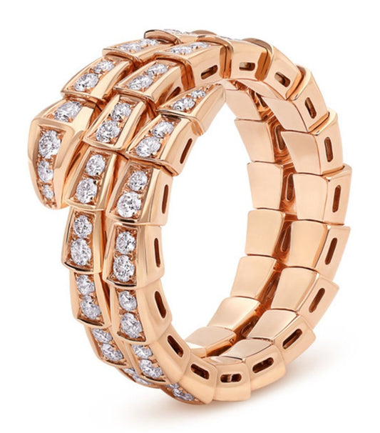 [Lumi Jewelry]SERPENTI RING PINK GOLD DIAMOND DOUBLE ROW