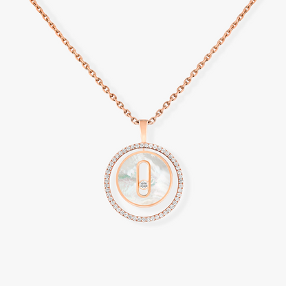 [Lumi Jewelery]LUCKY MOVE 1 DIAMOND WHITE MOTHER OF PEARL PINK GOLD DIAMOND NECKLACE