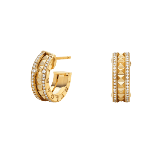 [Lumi Jewelry]ZERO 1 ROCK GOLD EARRINGS WITH STUDDED SPIRAL AND PAVED DIAMONDS