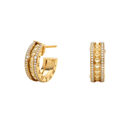 [Lumi Jewelry]ZERO 1 ROCK GOLD EARRINGS WITH STUDDED SPIRAL AND PAVED DIAMONDS