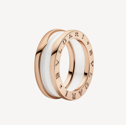 [Lumi Jewelry]ZERO 1 TWO-BAND LOOPS AND WHITE CERAMIC SPIRAL PINK GOLD RING