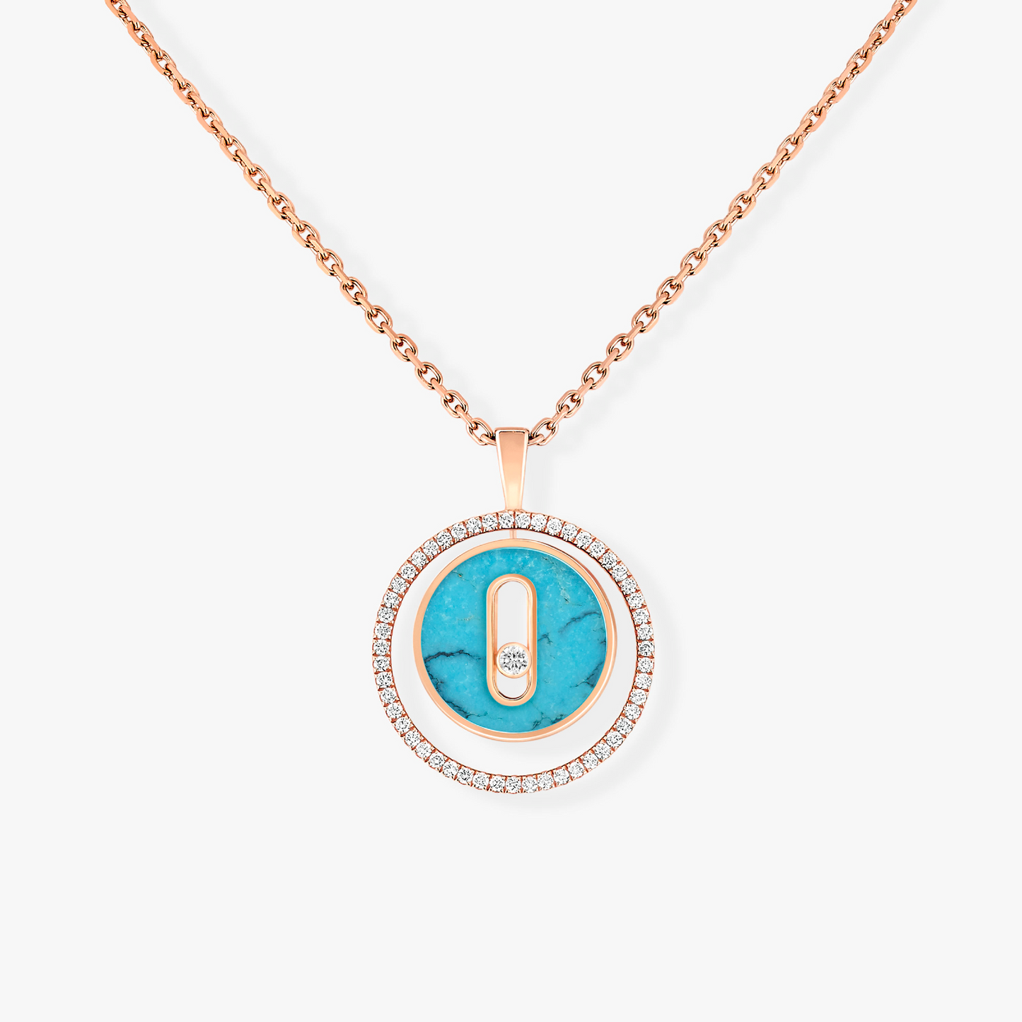 [Lumi Jewelery]LUCKY MOVE 1 DIAMOND TURQUOISE PINK GOLD DIAMOND NECKLACE