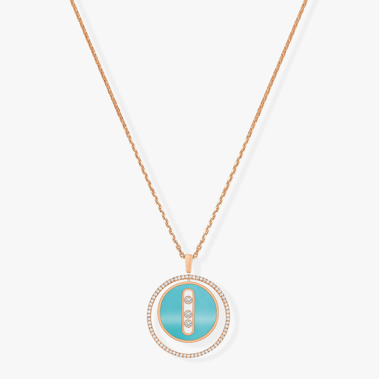 [Lumi Jewelery]LUCKY MOVE 3 DIAMONDS TURQUOISE PINK GOLD DIAMOND NECKLACE