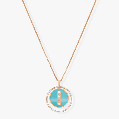 [Lumi Jewelery]LUCKY MOVE 3 DIAMONDS TURQUOISE PINK GOLD DIAMOND NECKLACE