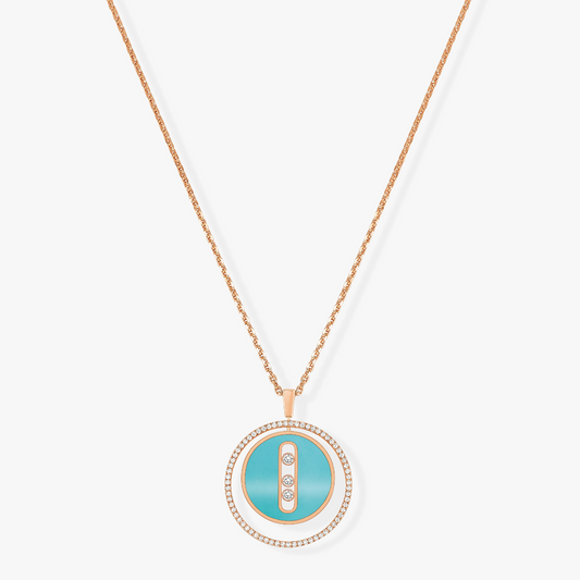 [Lumi Jewelery]LUCKY MOVE 3 DIAMONDS TURQUOISE PINK GOLD DIAMOND NECKLACE