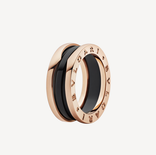 [Lumi Jewelry]ZERO 1 TWO-BAND LOOPS AND BLACK CERAMIC PINK GOLD RING