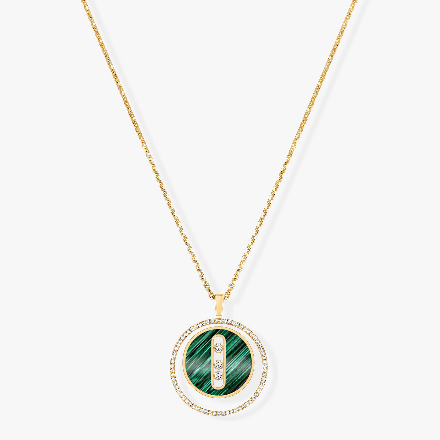 [Lumi Jewelery]LUCKY MOVE 3 DIAMOND MALACHITE GOLD DIAMOND NECKLACE