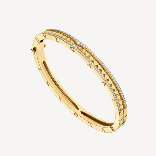 [Lumi Jewelry]ZERO 1 SPIRAL AND PAVED DIAMOND GOLD BRACELET