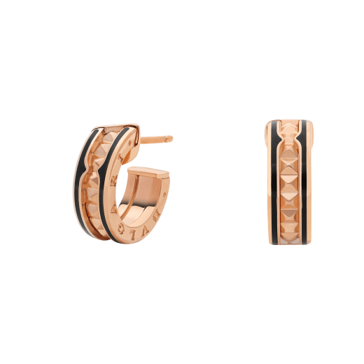 [Lumi Jewelry]ZERO 1 ROCK PINK GOLD EARRINGS WITH STUDDED SPIRAL AND BLACK CERAMIC