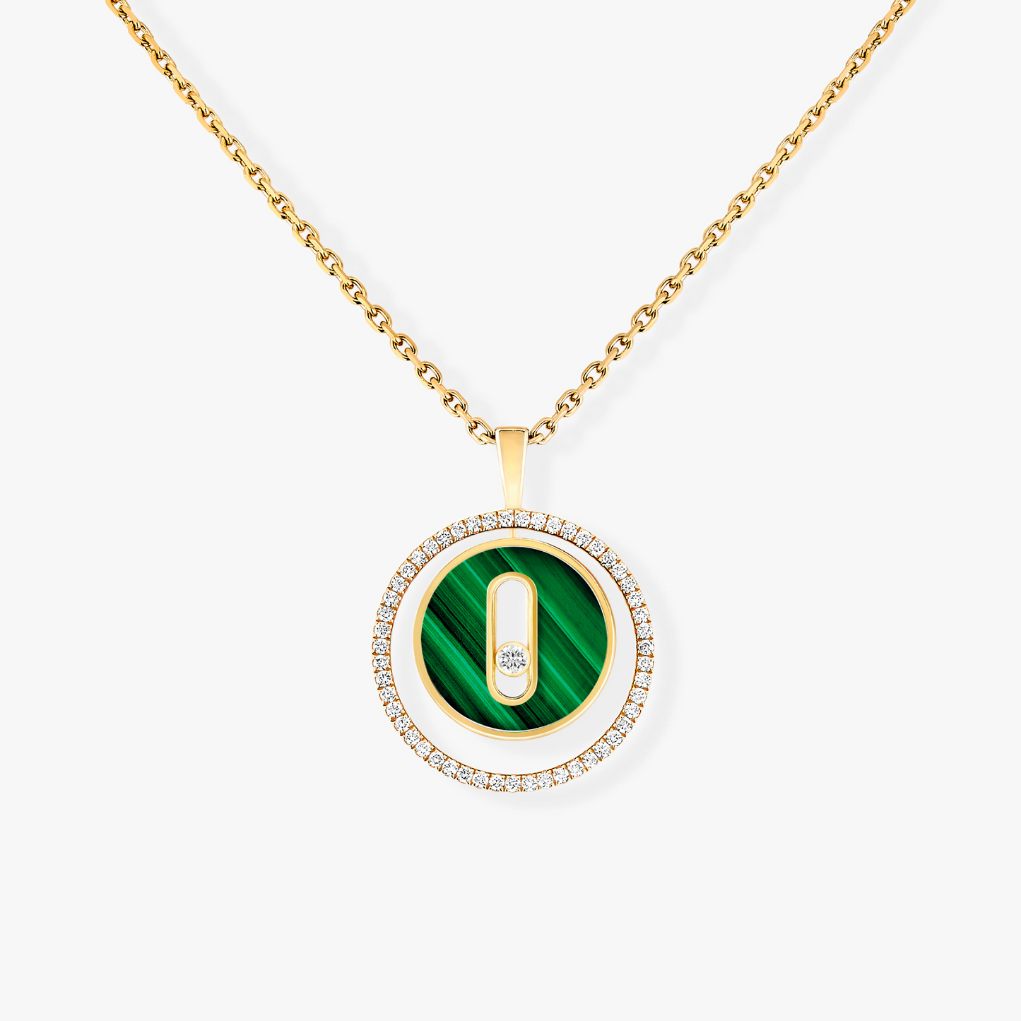 [Lumi Jewelery]LUCKY MOVE 1 DIAMOND MALACHITE GOLD DIAMOND NECKLACE