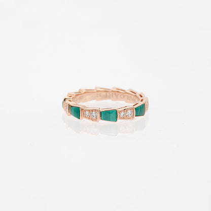 [Lumi Jewelry]SERPENTI RING PINK GOLD MALACHITE DIAMOND 3MM