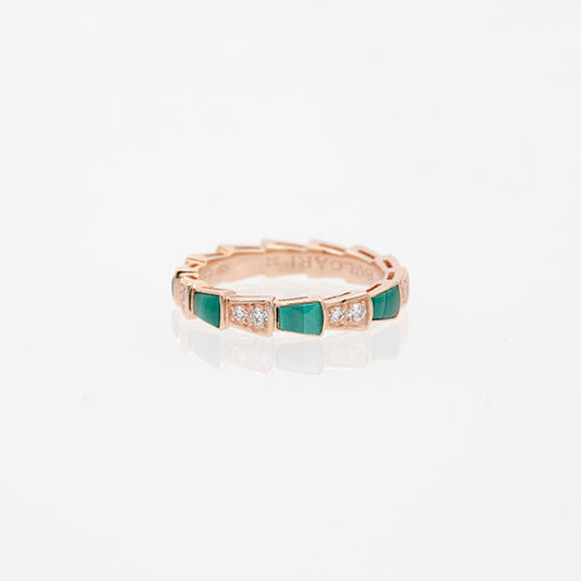 [Lumi Jewelry]SERPENTI RING PINK GOLD MALACHITE DIAMOND 3MM