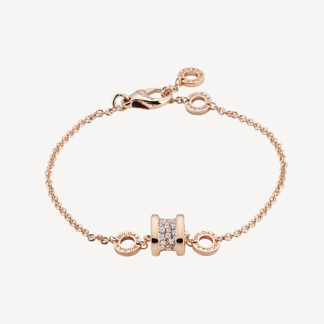[Lumi Jewelry]ZERO 1 SOFT PINK GOLD WITH PAVED DIAMONDS ON THE SPIRAL BRACELET
