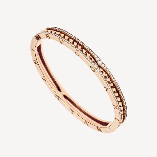 [Lumi Jewelry]ZERO 1 SPIRAL AND PAVED DIAMOND PINK GOLD BRACELET