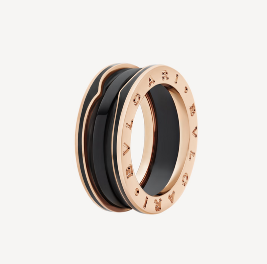 [Lumi Jewelry]ZERO 1 TWO-BAND WITH MATTE BLACK CERAMIC PINK GOLD RING