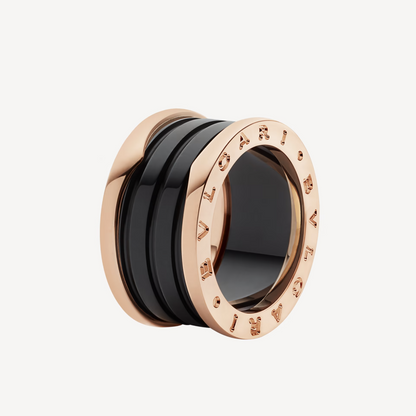 [Lumi Jewelry]ZERO 1 FOUR-BAND LOOPS AND BLACK CERAMIC SPIRAL PINK GOLD RING