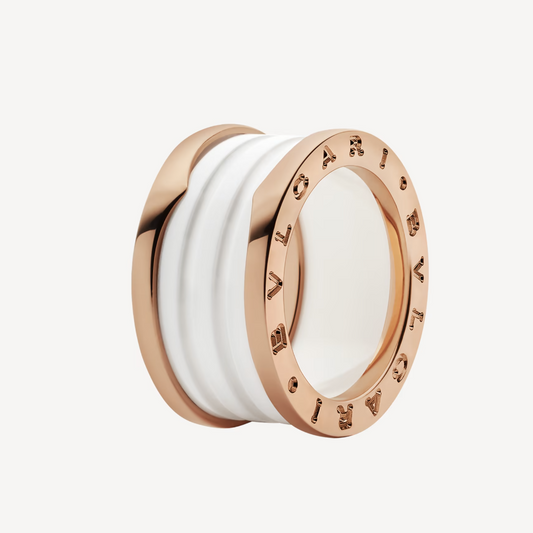 [Lumi Jewelry]ZERO 1 FOUR-BAND LOOPS AND WHITE CERAMIC SPIRAL PINK GOLD RING