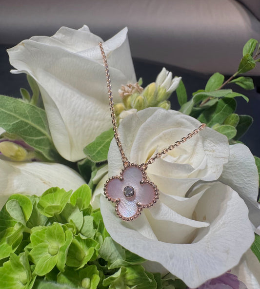 [Lumi Jewelry]2025 CHRISTMAS CLOVER 15MM DIAMOND RHODONITE NECKLACE