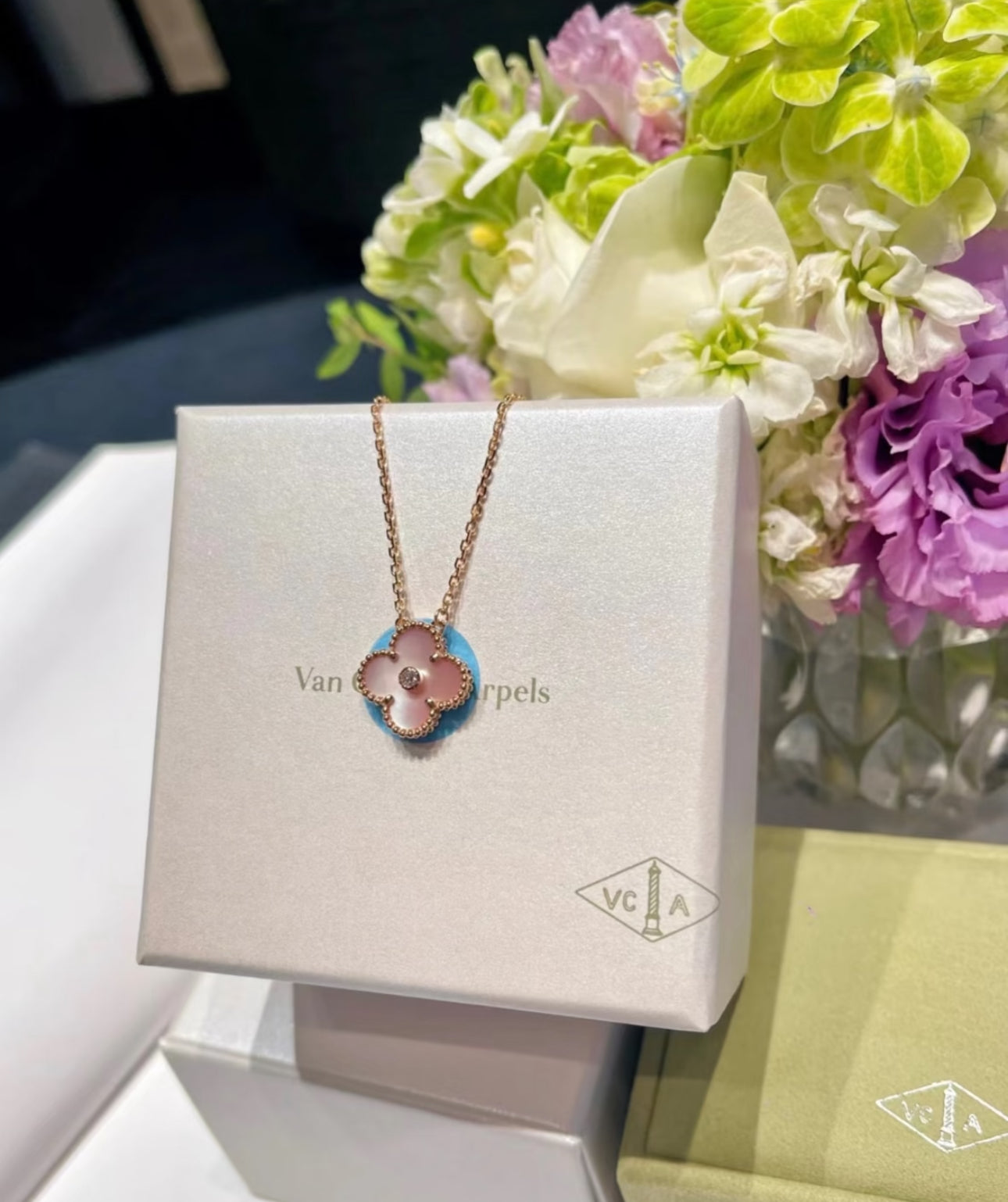 [Lumi Jewelry]2025 CHRISTMAS CLOVER 15MM DIAMOND RHODONITE NECKLACE