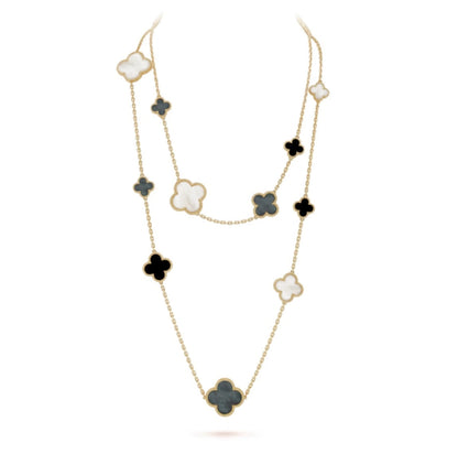 [Lumi Jewelry]CLOVER 16 MOTIF WHITE NECKLACE