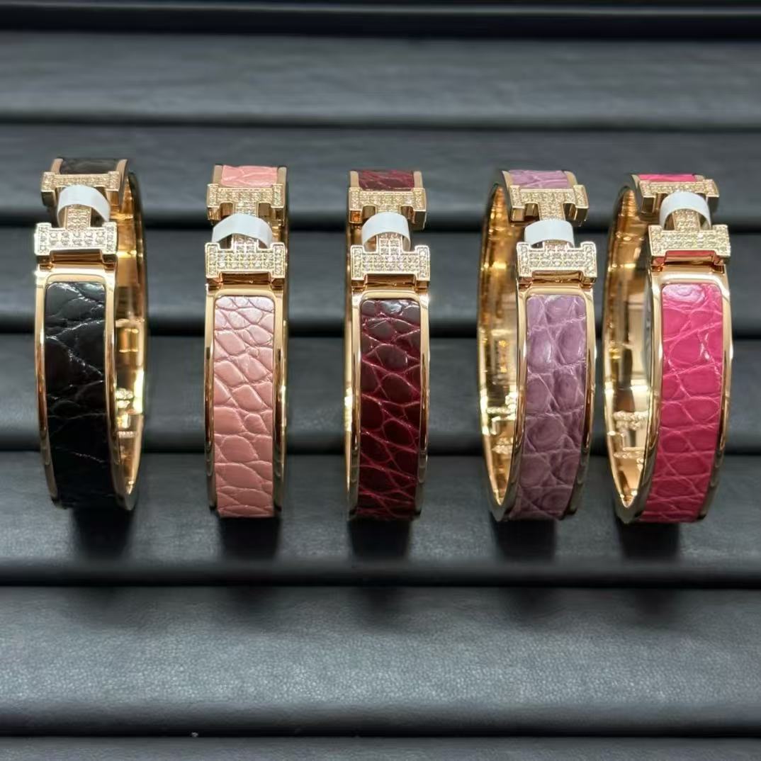 [Lumi Jewellery]New H Full Diamond Bracelet, Luxury Premium Version, Genuine Crocodile Leather1
