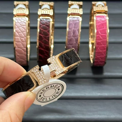 [Lumi Jewellery]New H Full Diamond Bracelet, Luxury Premium Version, Genuine Crocodile Leather1