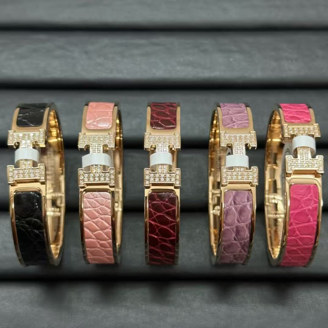 [Lumi Jewellery]New H Full Diamond Bracelet, Luxury Premium Version, Genuine Crocodile Leather1