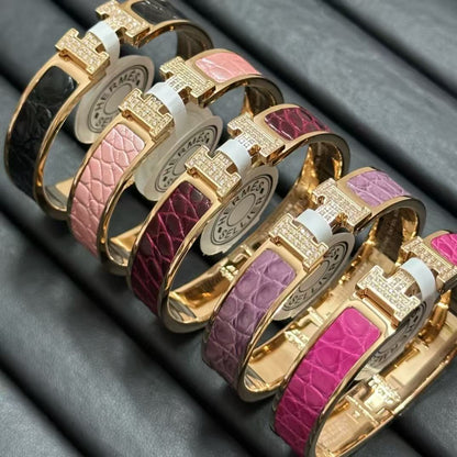 [Lumi Jewellery]New H Full Diamond Bracelet, Luxury Premium Version, Genuine Crocodile Leather1